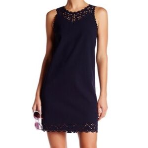 NWT J. Crew Factory Mini Sheath Dress Laser-Cut Floral Women’s 0 Navy Blue